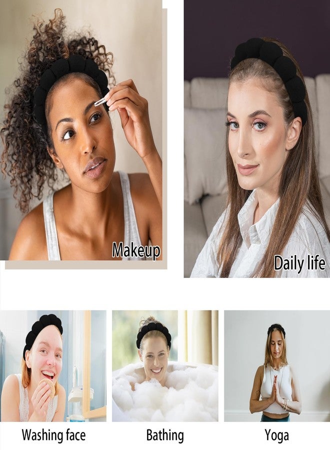 وايفل مجموعة WHAVEL المكونة من 3 قطع من عصابات الرأس للعناية بالبشرة، عصابة رأس للمكياج، عصابات رأس من قماش تيري إسفنجي، عصابة رأس لغسل الوجه، عصابة رأس منتفخة لغسل الوجه للنساء والفتيات (أسود) - Image 4